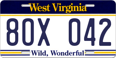 WV license plate 8OX042