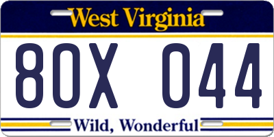 WV license plate 8OX044