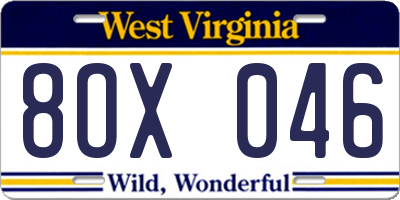 WV license plate 8OX046