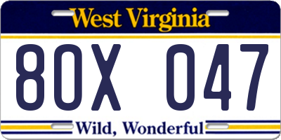 WV license plate 8OX047