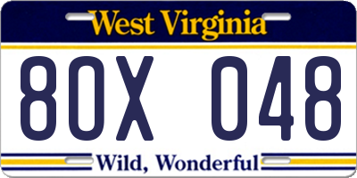 WV license plate 8OX048