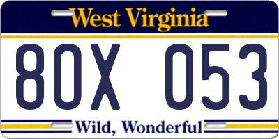 WV license plate 8OX053