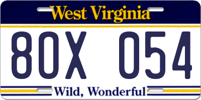 WV license plate 8OX054