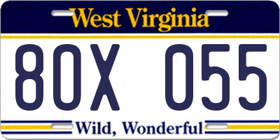 WV license plate 8OX055