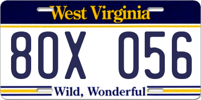 WV license plate 8OX056