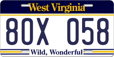 WV license plate 8OX058
