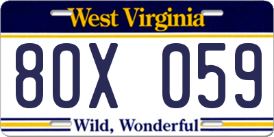 WV license plate 8OX059