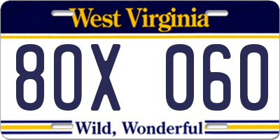 WV license plate 8OX060