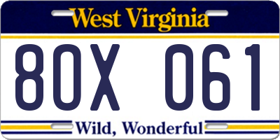 WV license plate 8OX061
