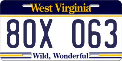 WV license plate 8OX063