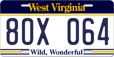 WV license plate 8OX064