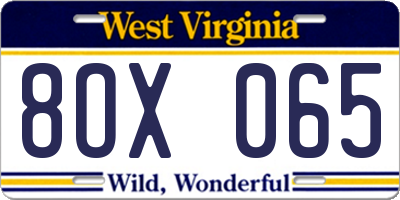 WV license plate 8OX065