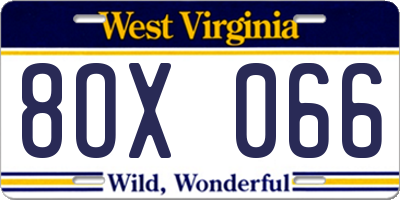 WV license plate 8OX066