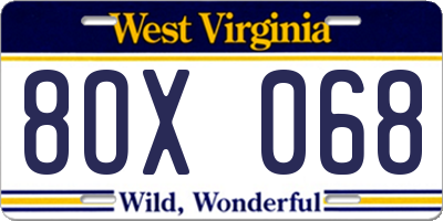 WV license plate 8OX068