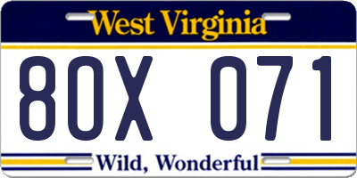 WV license plate 8OX071
