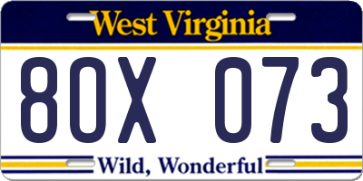 WV license plate 8OX073