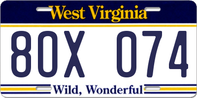 WV license plate 8OX074