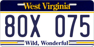 WV license plate 8OX075