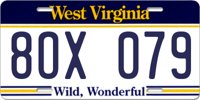WV license plate 8OX079