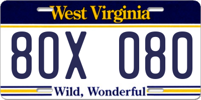 WV license plate 8OX080