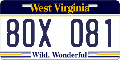 WV license plate 8OX081