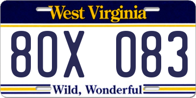 WV license plate 8OX083