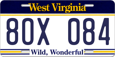 WV license plate 8OX084