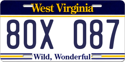 WV license plate 8OX087