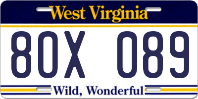 WV license plate 8OX089