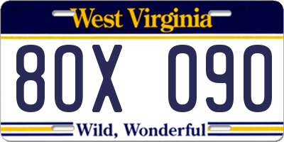 WV license plate 8OX090