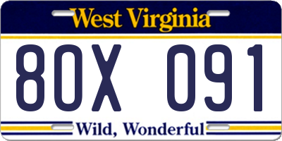 WV license plate 8OX091