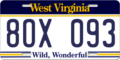 WV license plate 8OX093