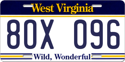 WV license plate 8OX096