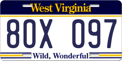 WV license plate 8OX097
