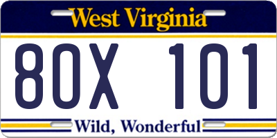 WV license plate 8OX101