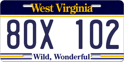 WV license plate 8OX102