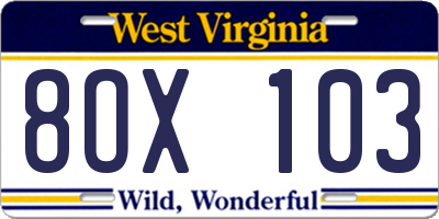 WV license plate 8OX103