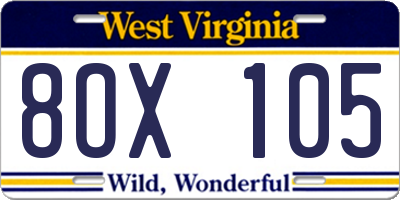 WV license plate 8OX105