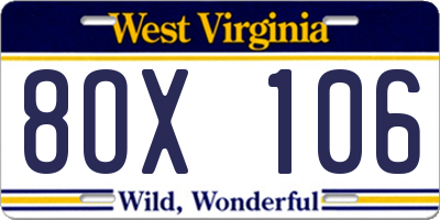 WV license plate 8OX106