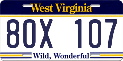 WV license plate 8OX107