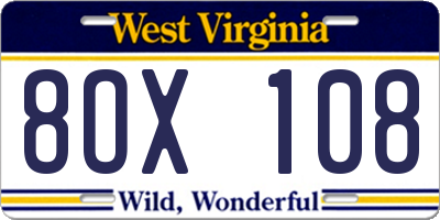 WV license plate 8OX108