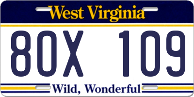 WV license plate 8OX109