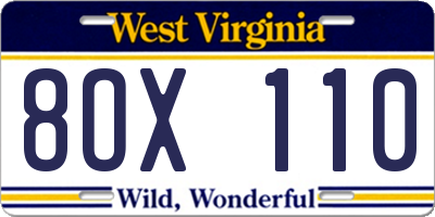 WV license plate 8OX110