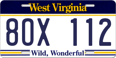 WV license plate 8OX112
