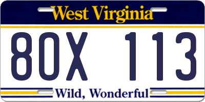 WV license plate 8OX113