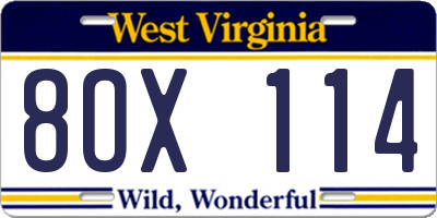 WV license plate 8OX114