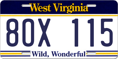 WV license plate 8OX115