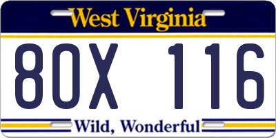 WV license plate 8OX116