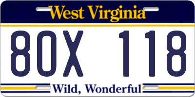 WV license plate 8OX118
