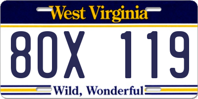 WV license plate 8OX119